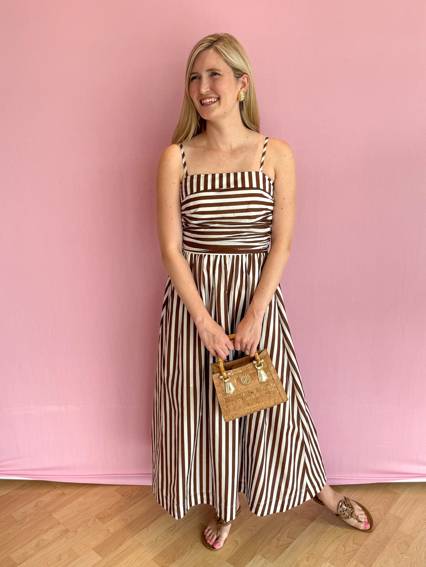 Brinkley Brown Striped Midi Dress