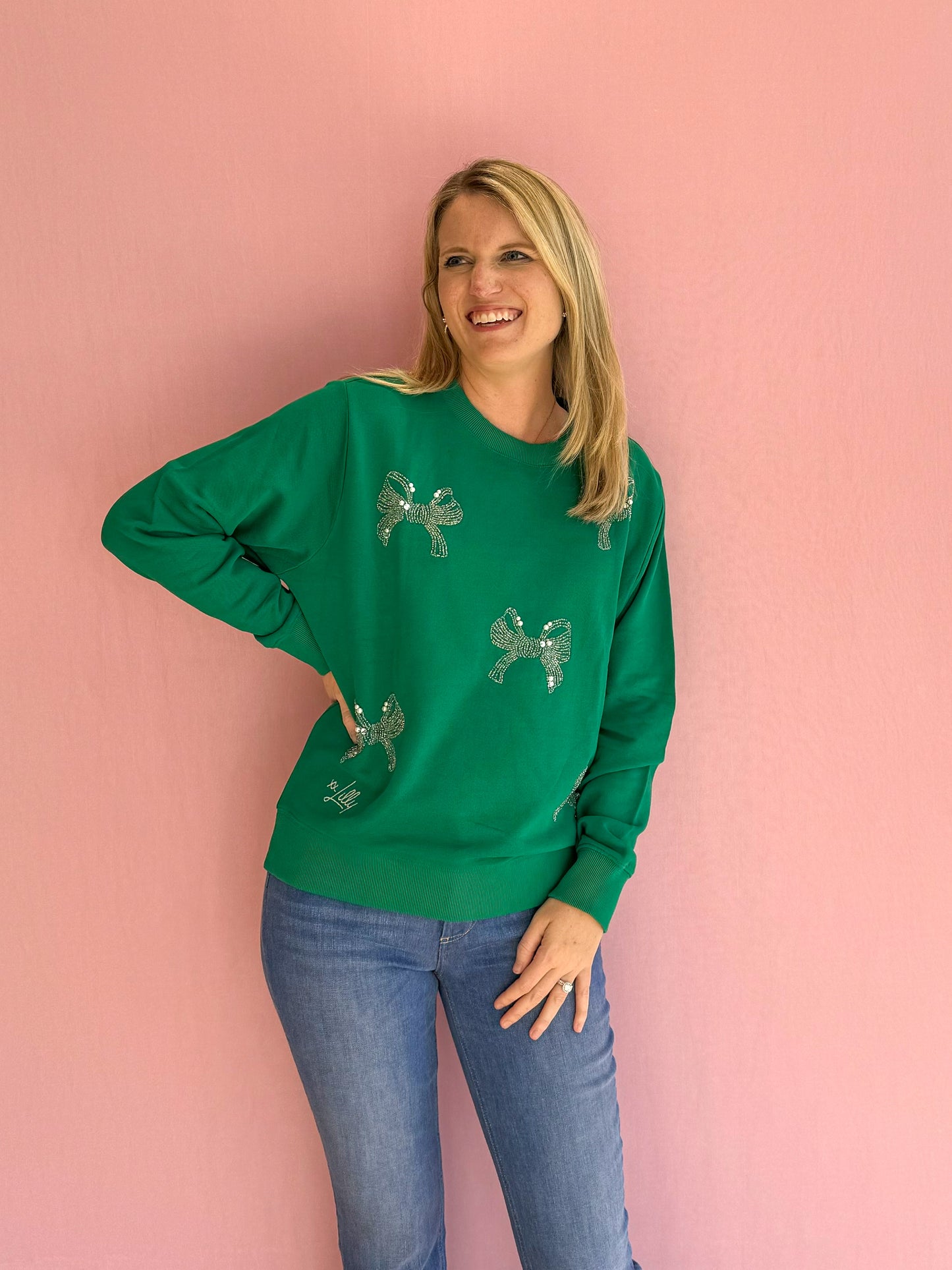 Ballad Long Sleeve Sweatshirt Fiddle Leaf Green Bow