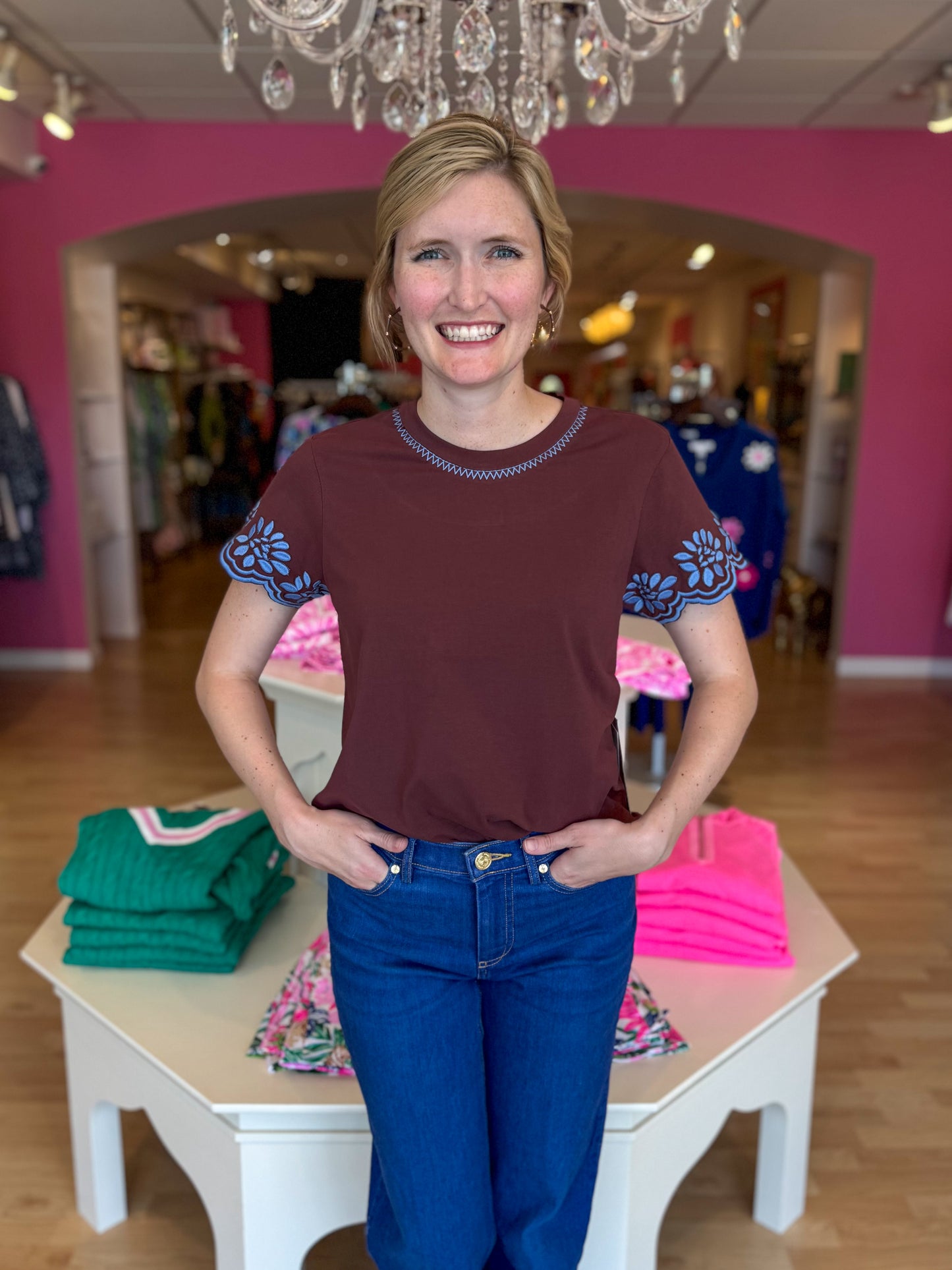 Chloe Tee Cinnamon Floral Embroidery