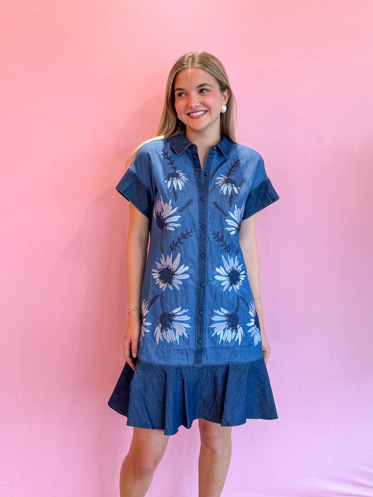 Winnie Dress Denim Floral