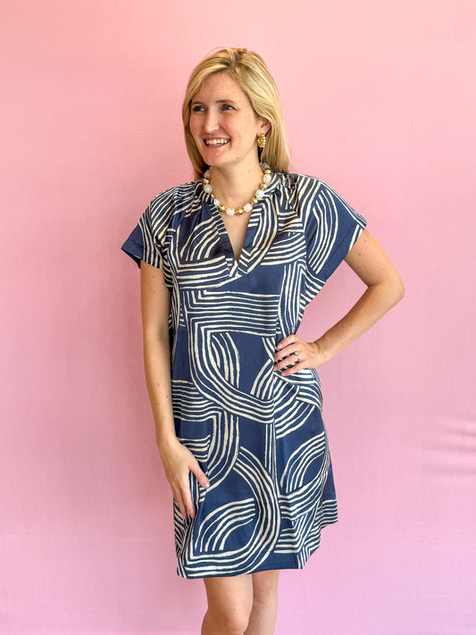 Erin Deep Blue Print Dress