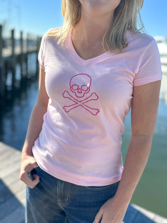 Pink Skull V-Neck Tee