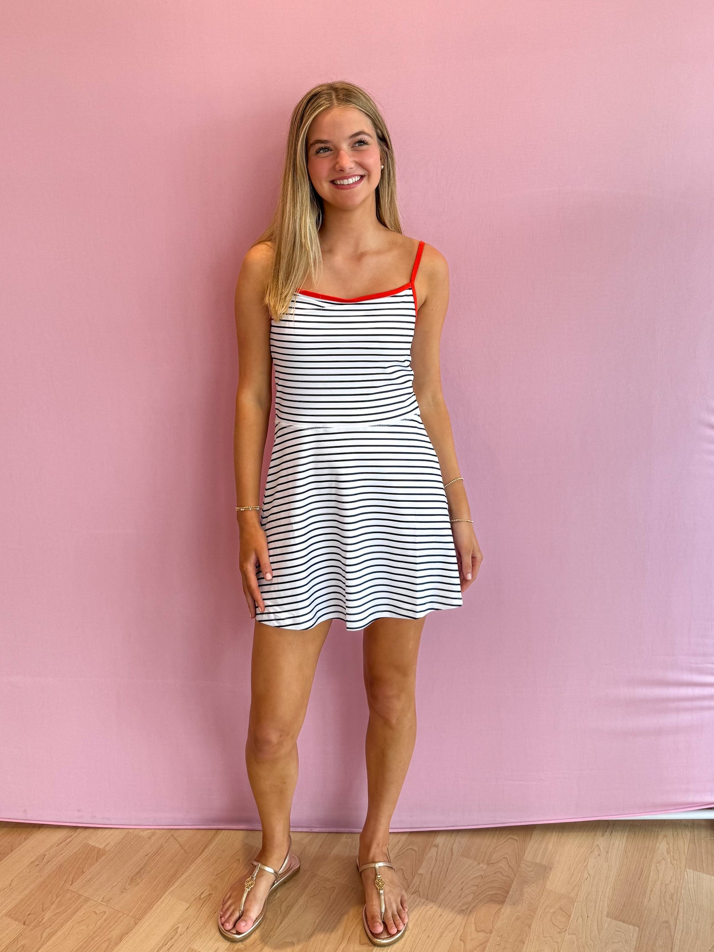 Hailey Dress White Navy Stripe