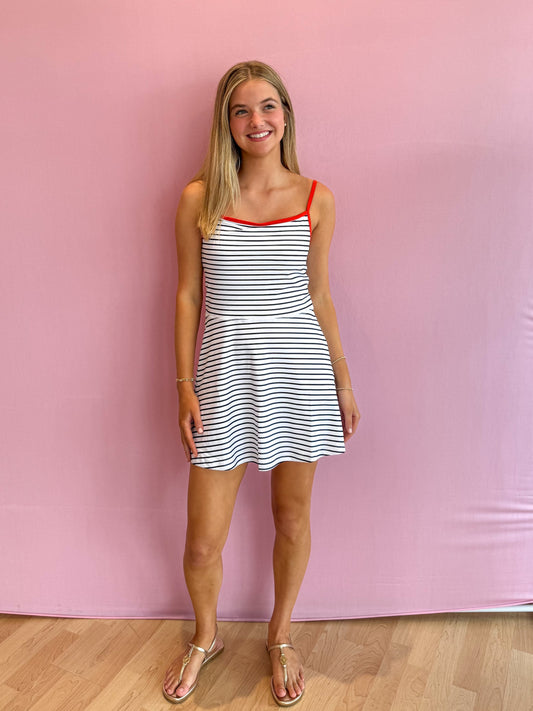 Hailey Dress White Navy Stripe