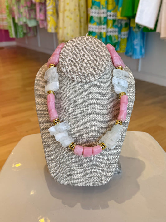 Glow Stone Pink and Clear Necklace