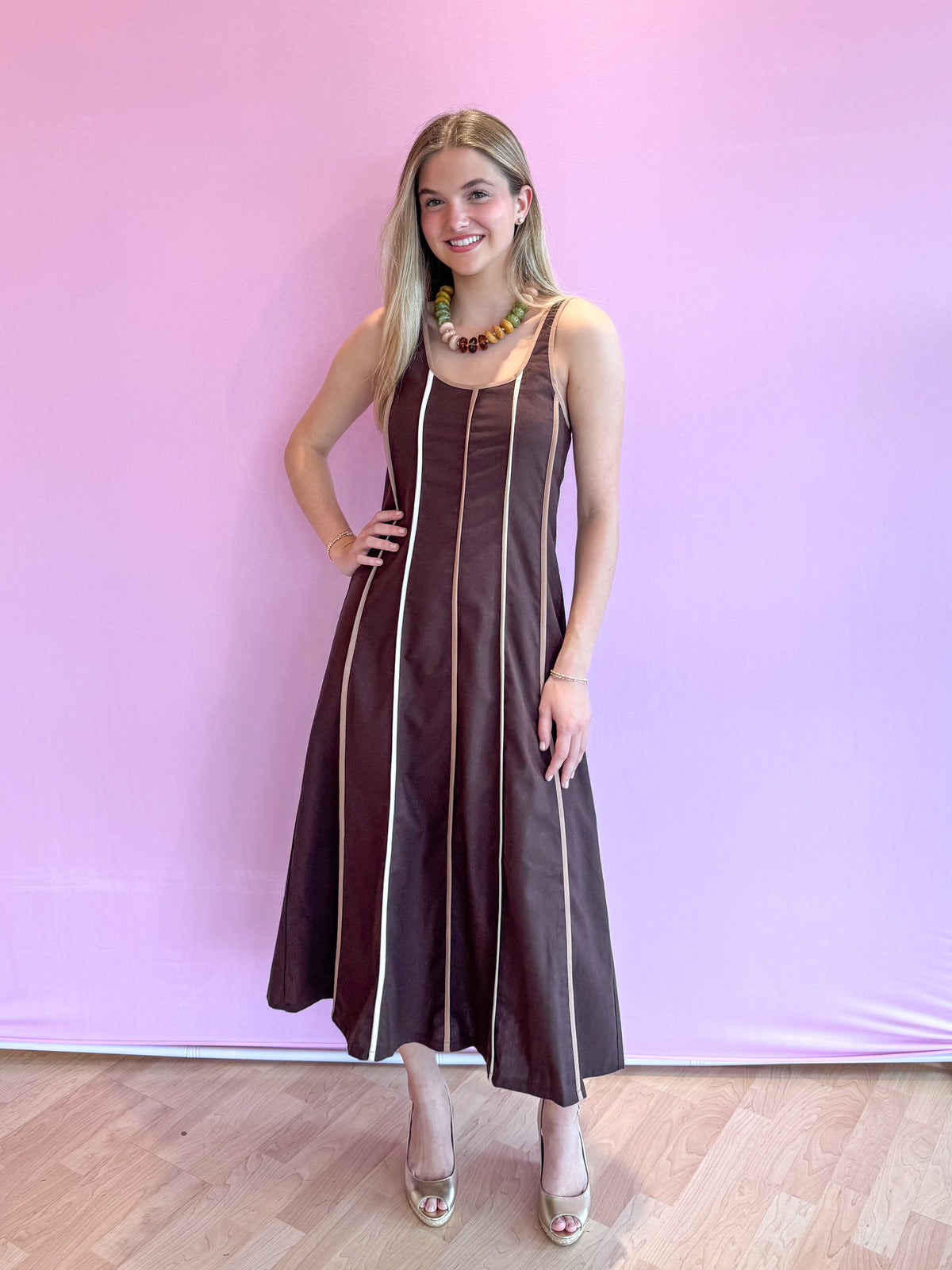 Allyn Brown Stripe Maxi Dress