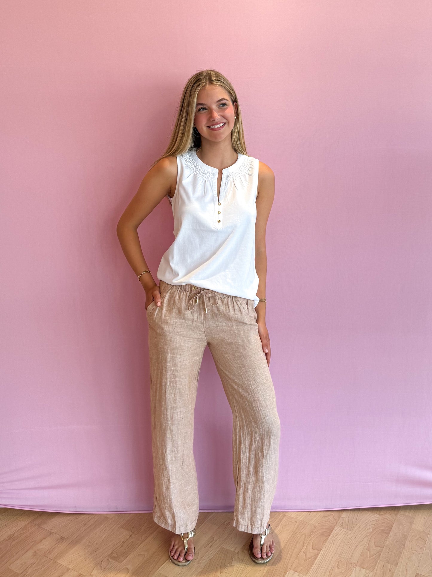 Brawley Linen Crop Pant Iced Latte