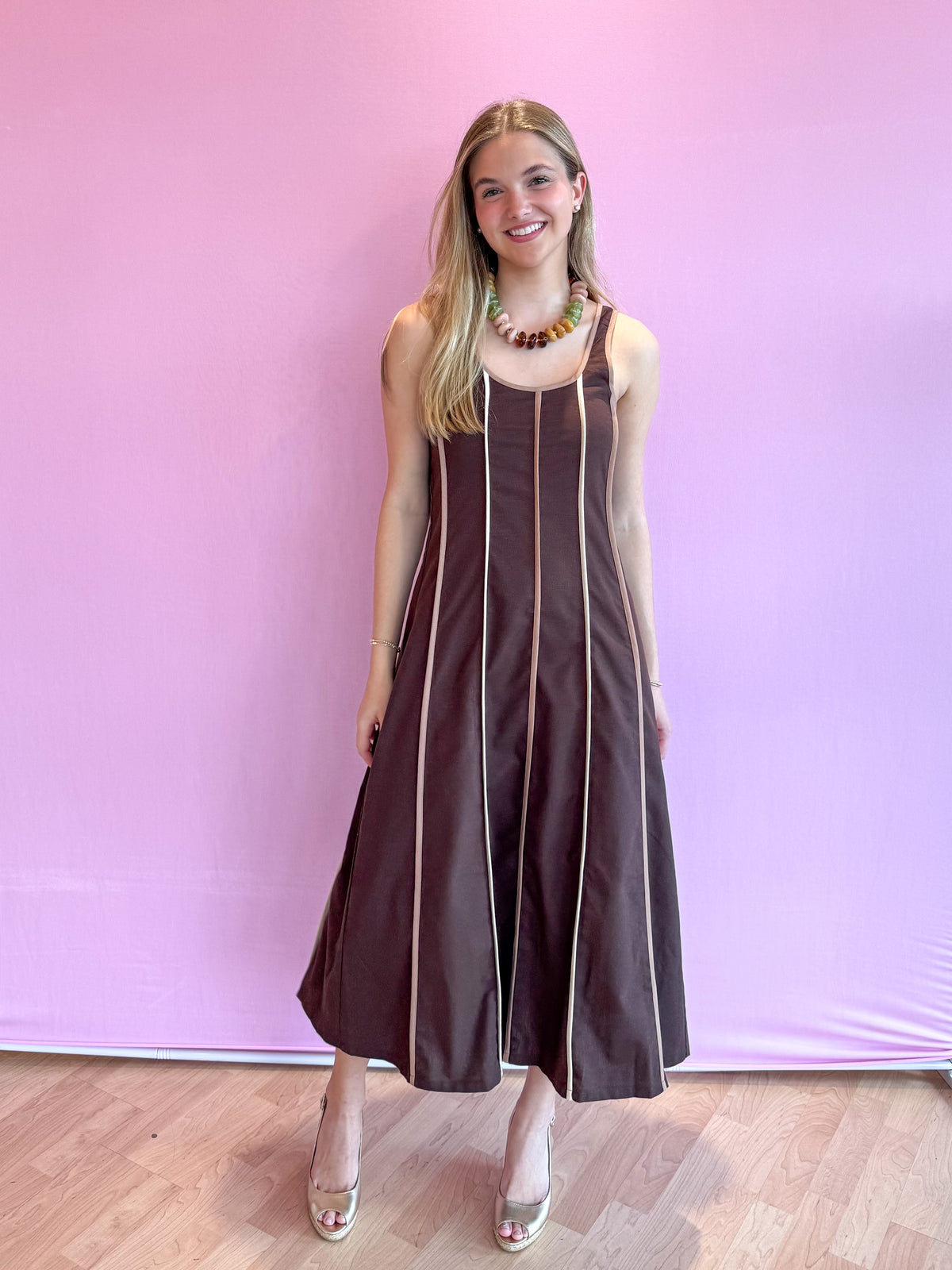 Allyn Brown Stripe Maxi Dress