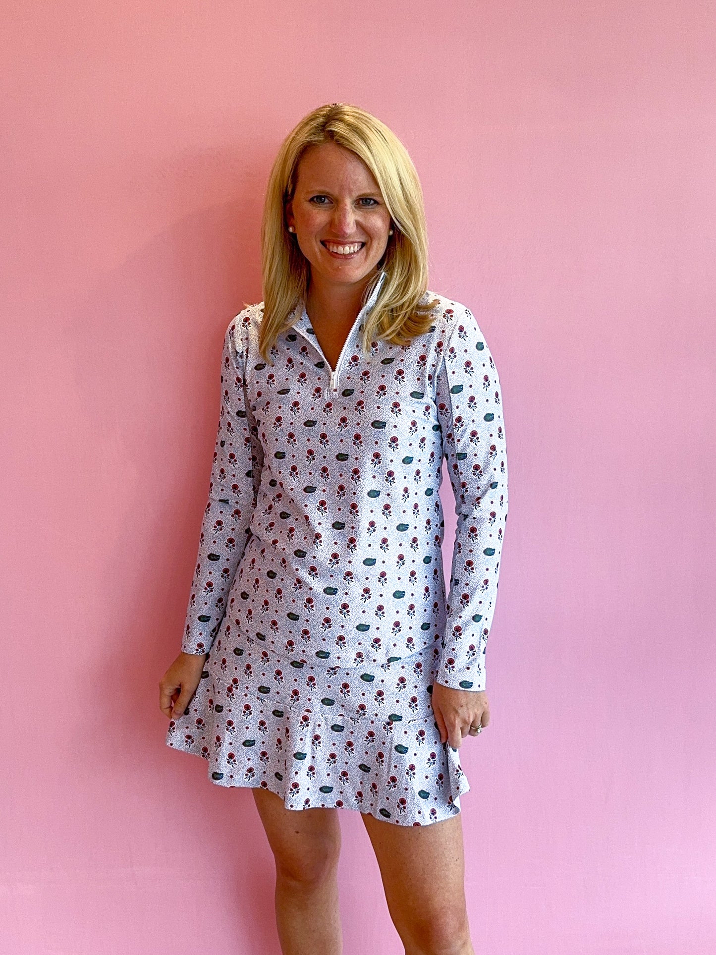 Ava Quarter Zip Florida Dot Floral