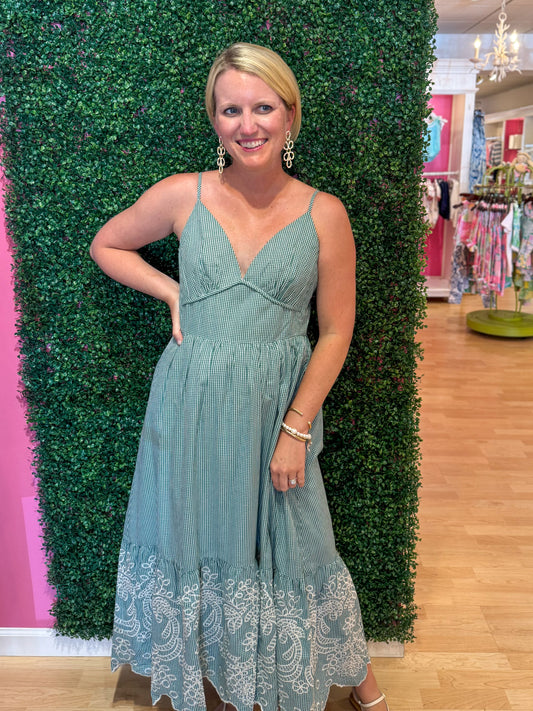 Tarah Green Gingham Maxi Dress