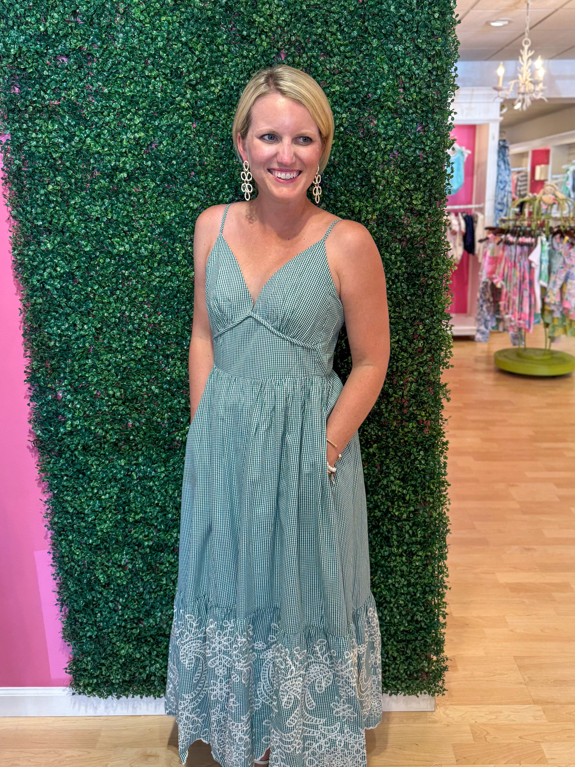 Tarah Green Gingham Maxi Dress