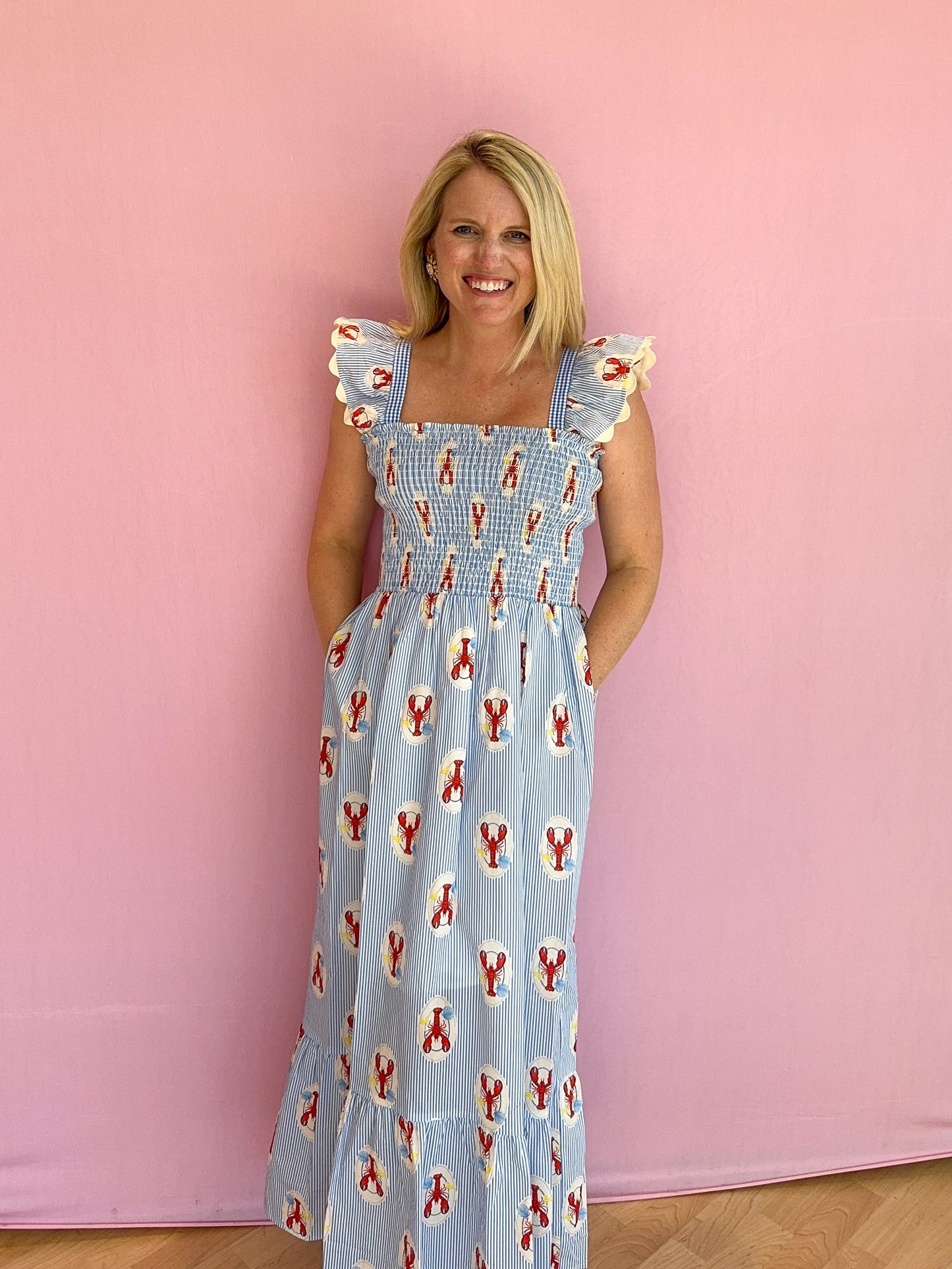 Maine Lobster Print Smocked Dress