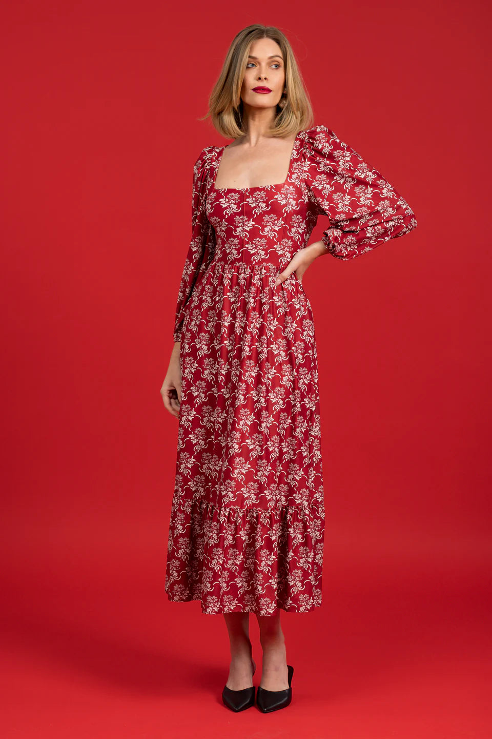 Natalie Ribbon Dress Bouquet Red