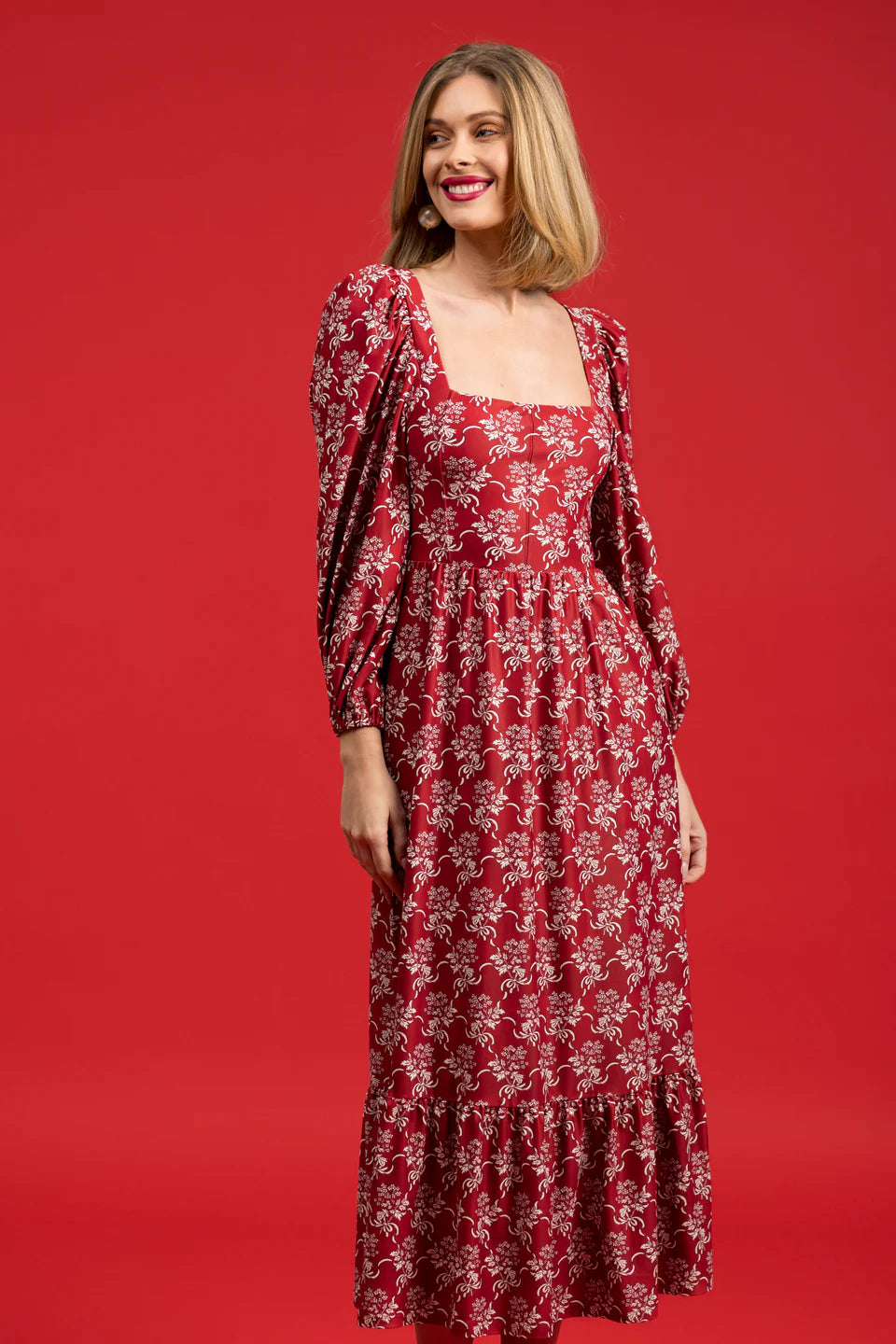 Natalie Ribbon Dress Bouquet Red