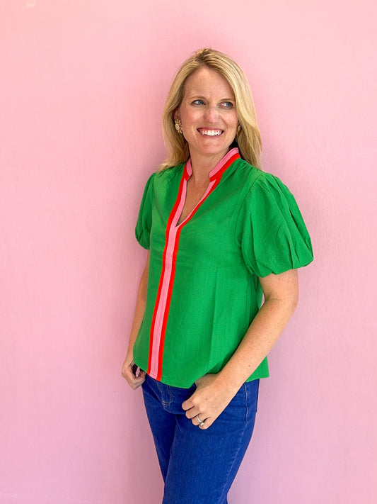 Kellie Puff Sleeve V-neck Top