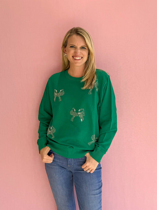 Ballad Long Sleeve Sweatshirt Fiddle Leaf Green Bow