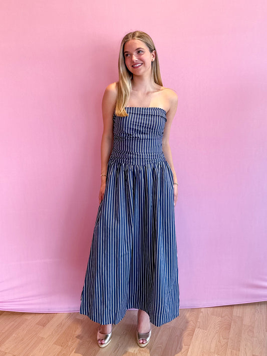 Harper Striped Strapless Midi Dress