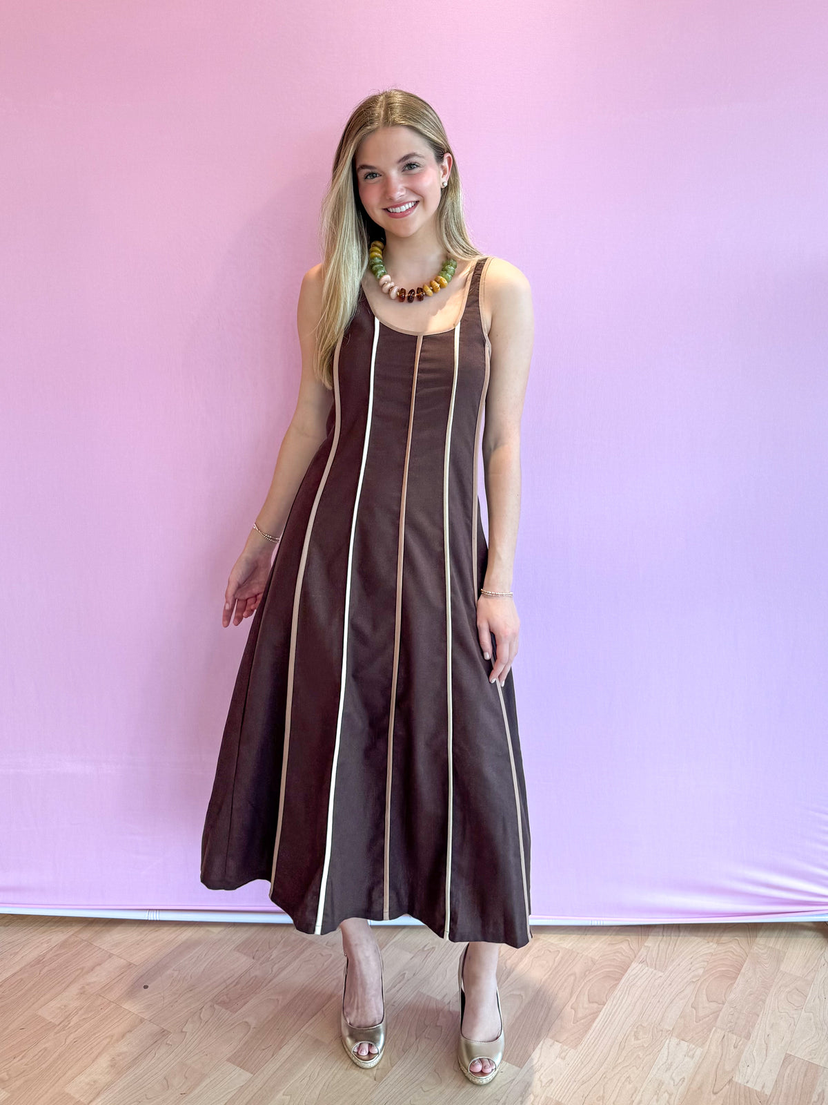 Allyn Brown Stripe Maxi Dress