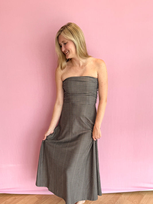 Gloria Dress Black and Beige Gingham