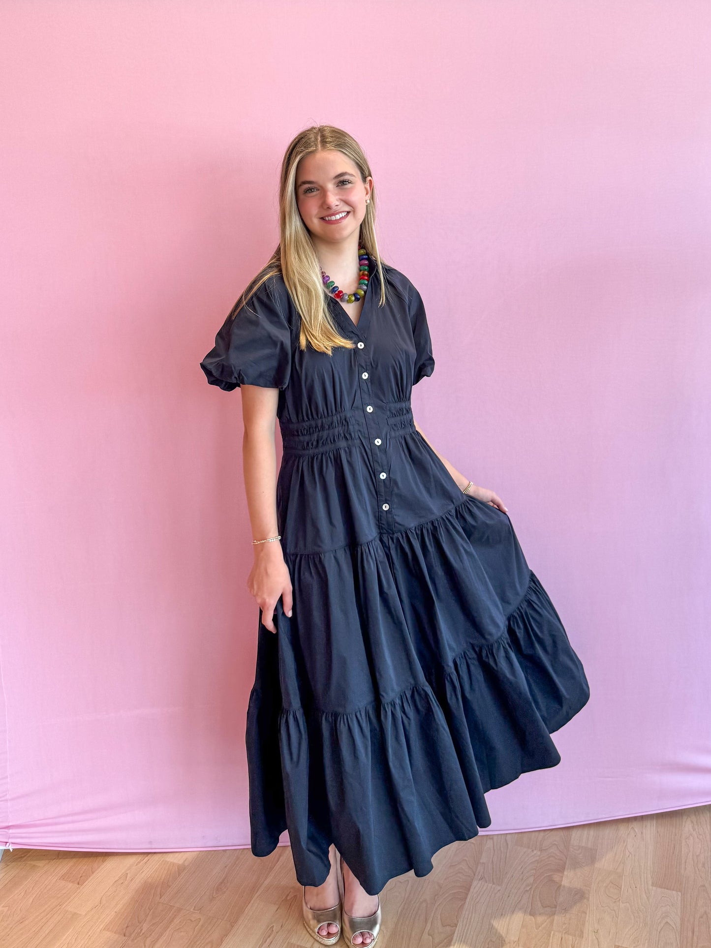 Josephine Tiered Midi Dress Ink