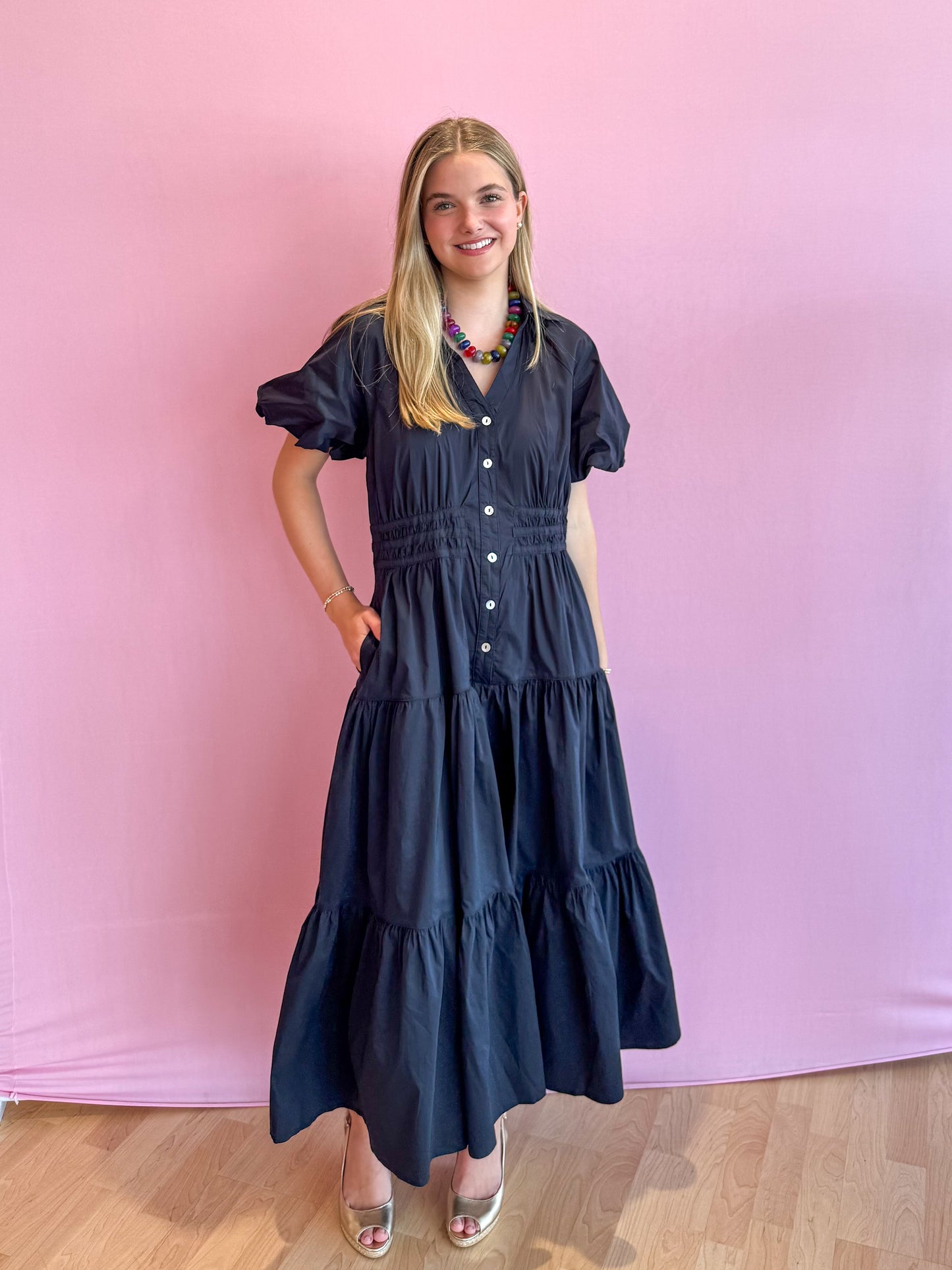 Josephine Tiered Midi Dress Ink
