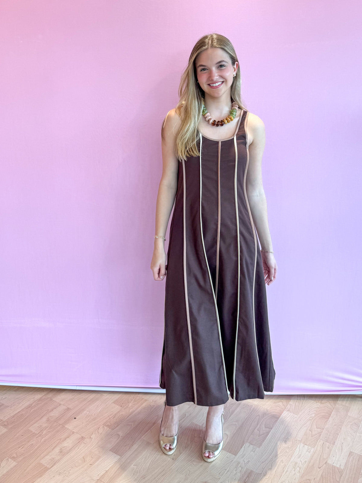 Allyn Brown Stripe Maxi Dress