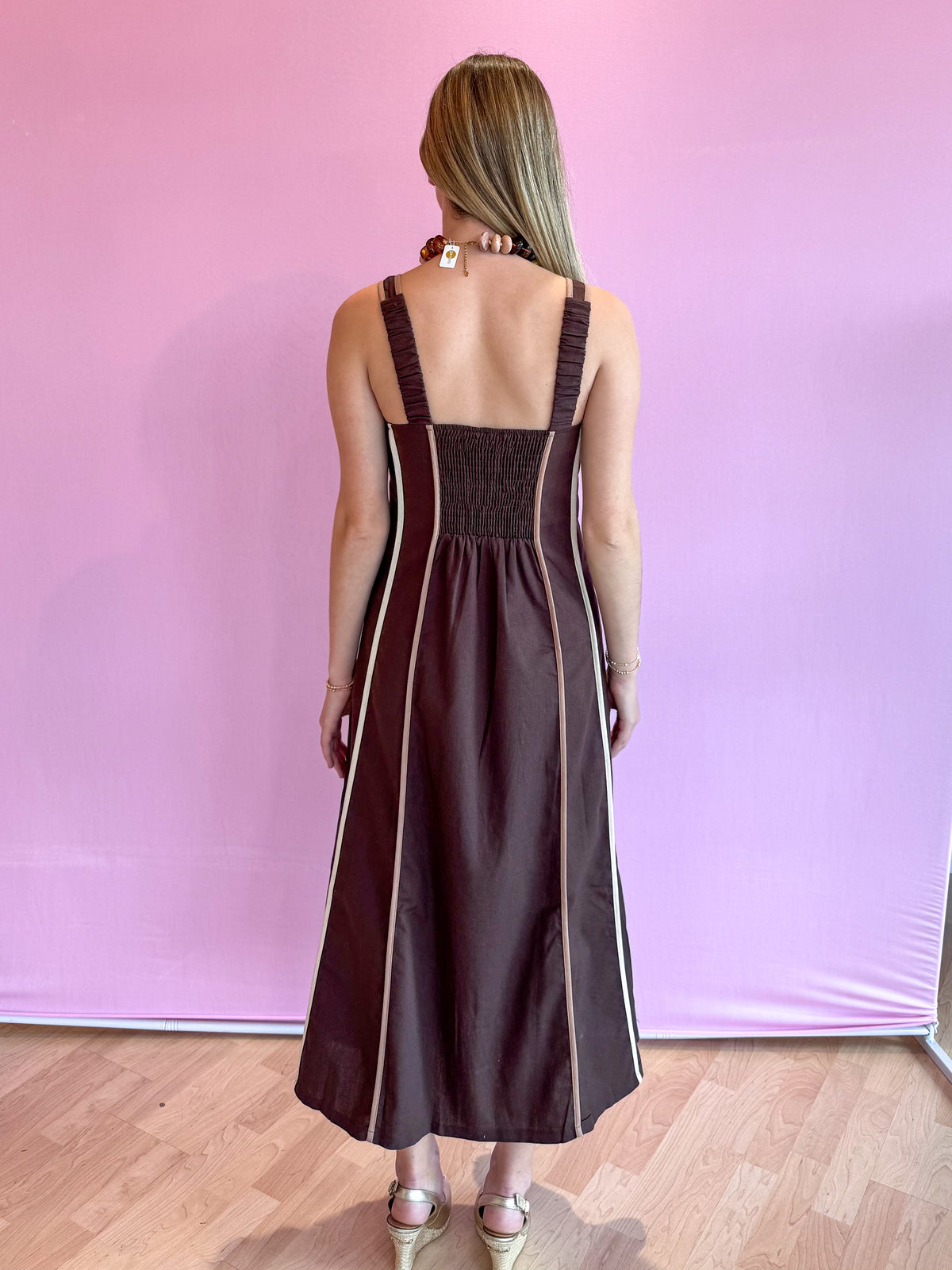 Allyn Brown Stripe Maxi Dress