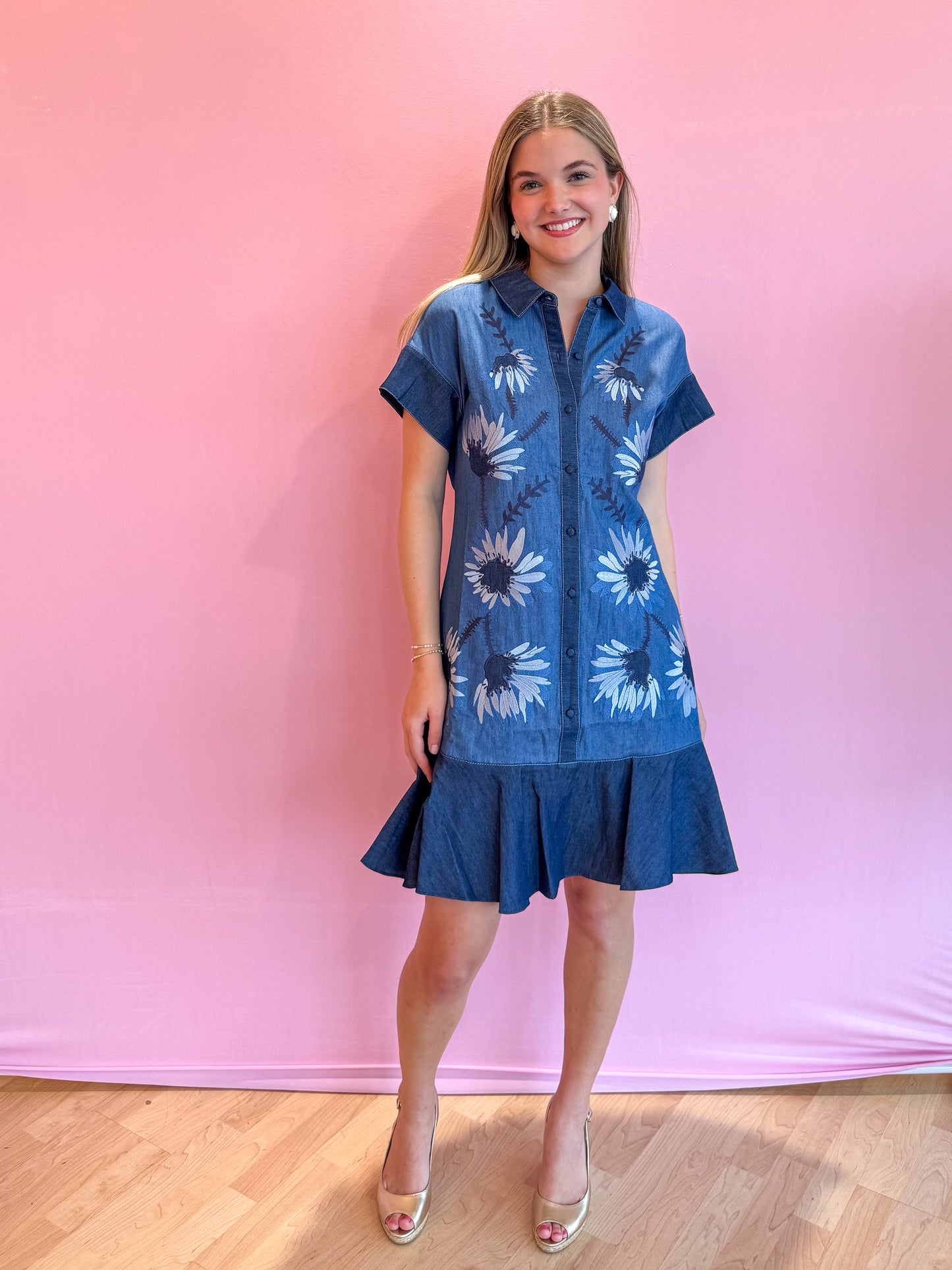 Winnie Dress Denim Floral