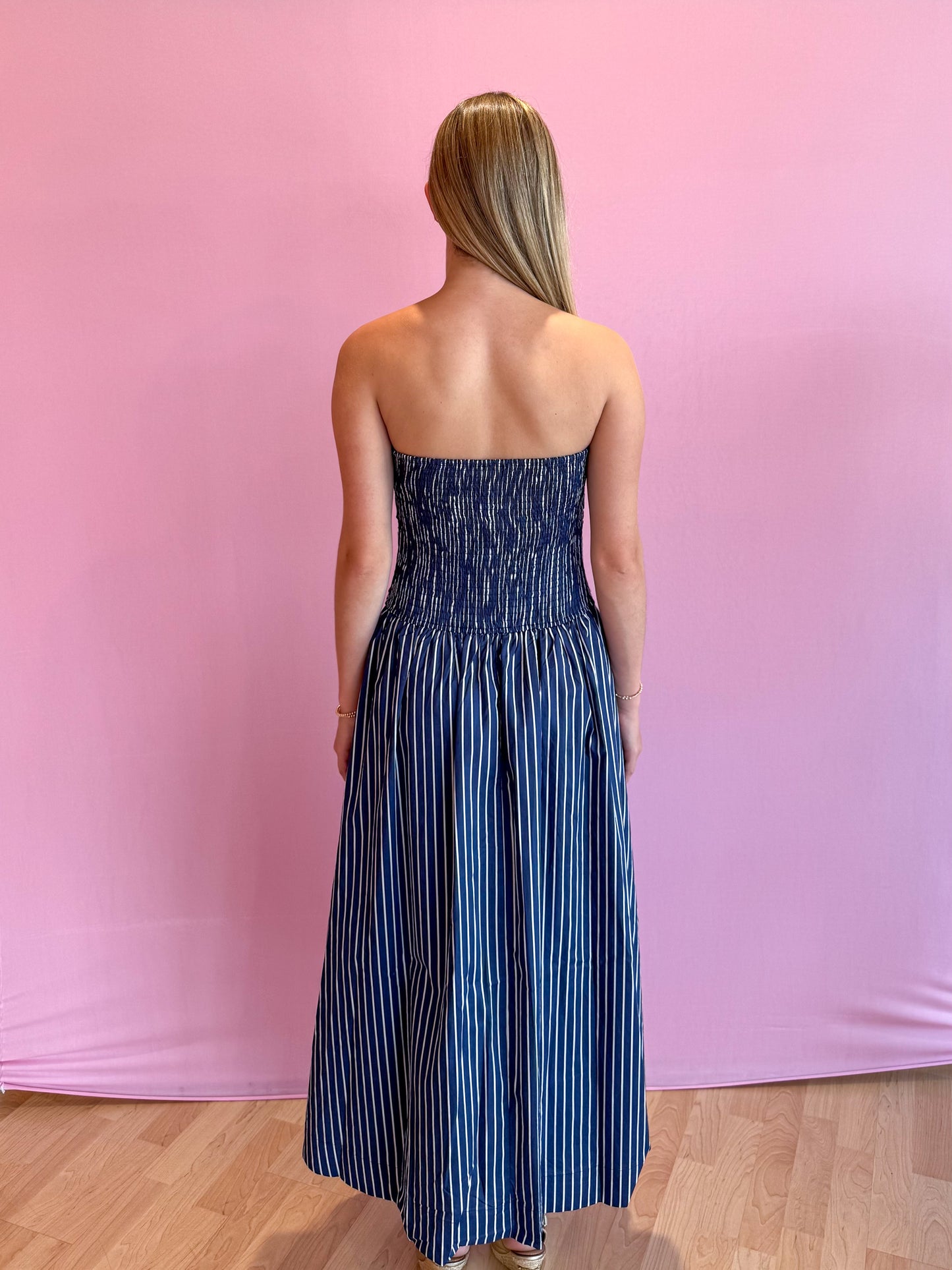 Harper Striped Strapless Midi Dress
