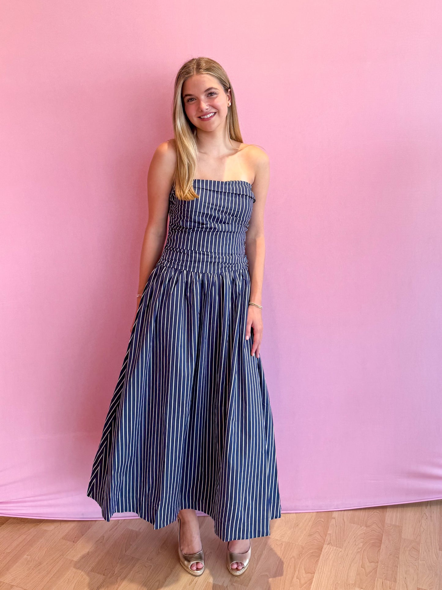 Harper Striped Strapless Midi Dress