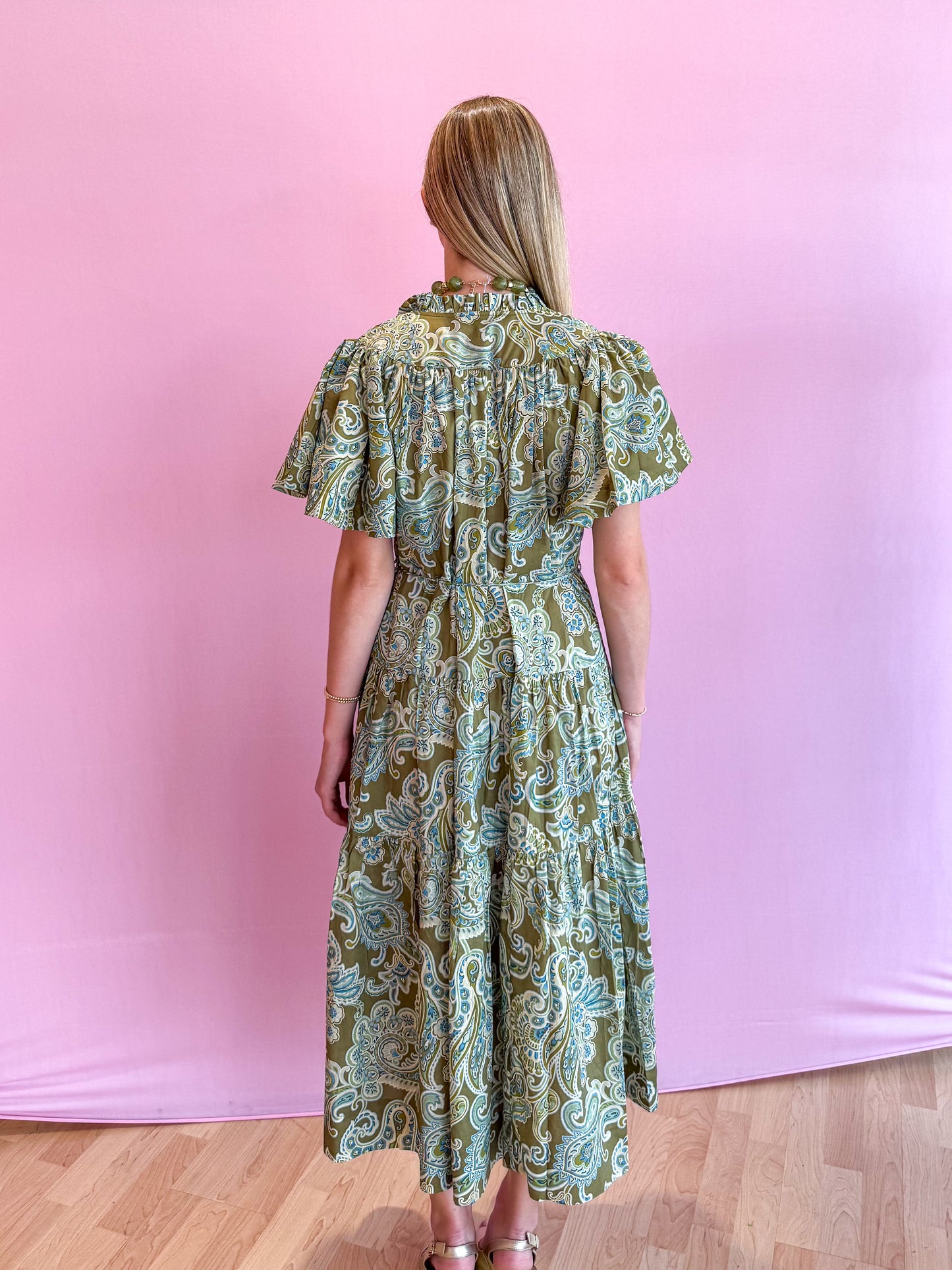 Olive Bohemian Paisley Midi Dress