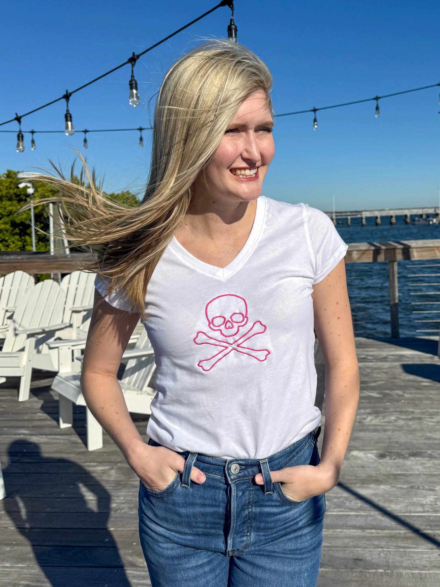 White Skull V-Neck Tee