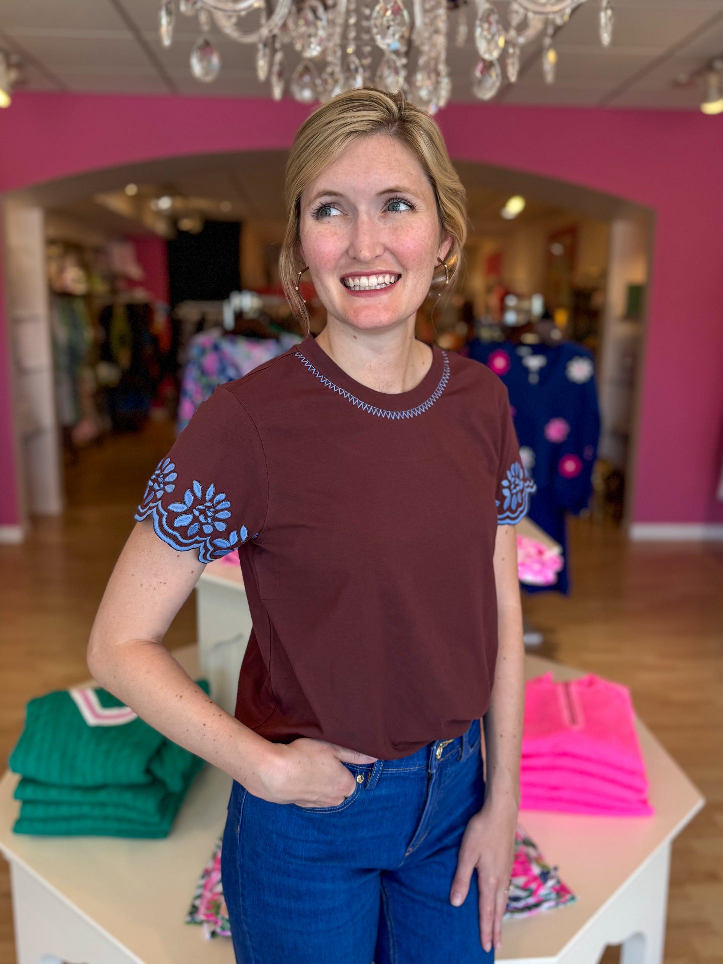 Chloe Tee Cinnamon Floral Embroidery