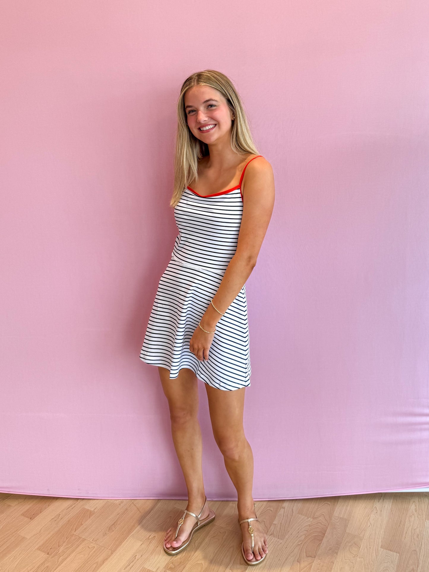 Hailey Dress White Navy Stripe