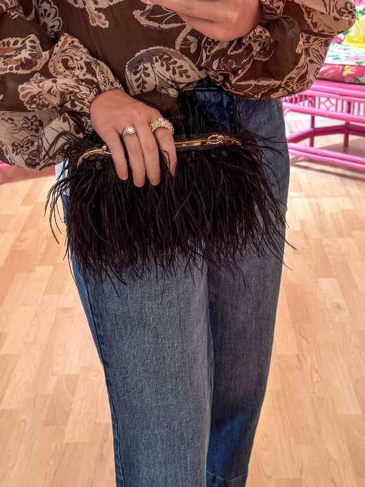Feathers Black Evening Clutch