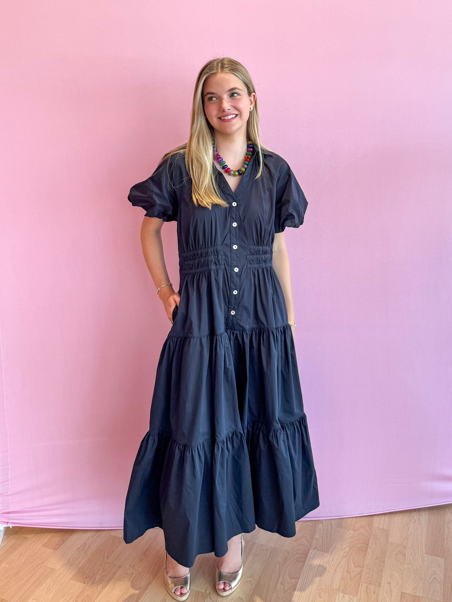 Josephine Tiered Midi Dress Ink
