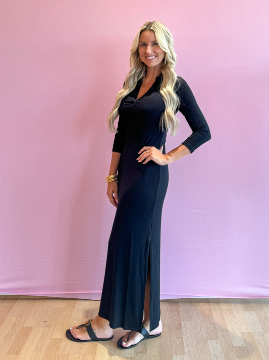 Ollie 3/4 Sleeve Maxi Polo Dress Noir