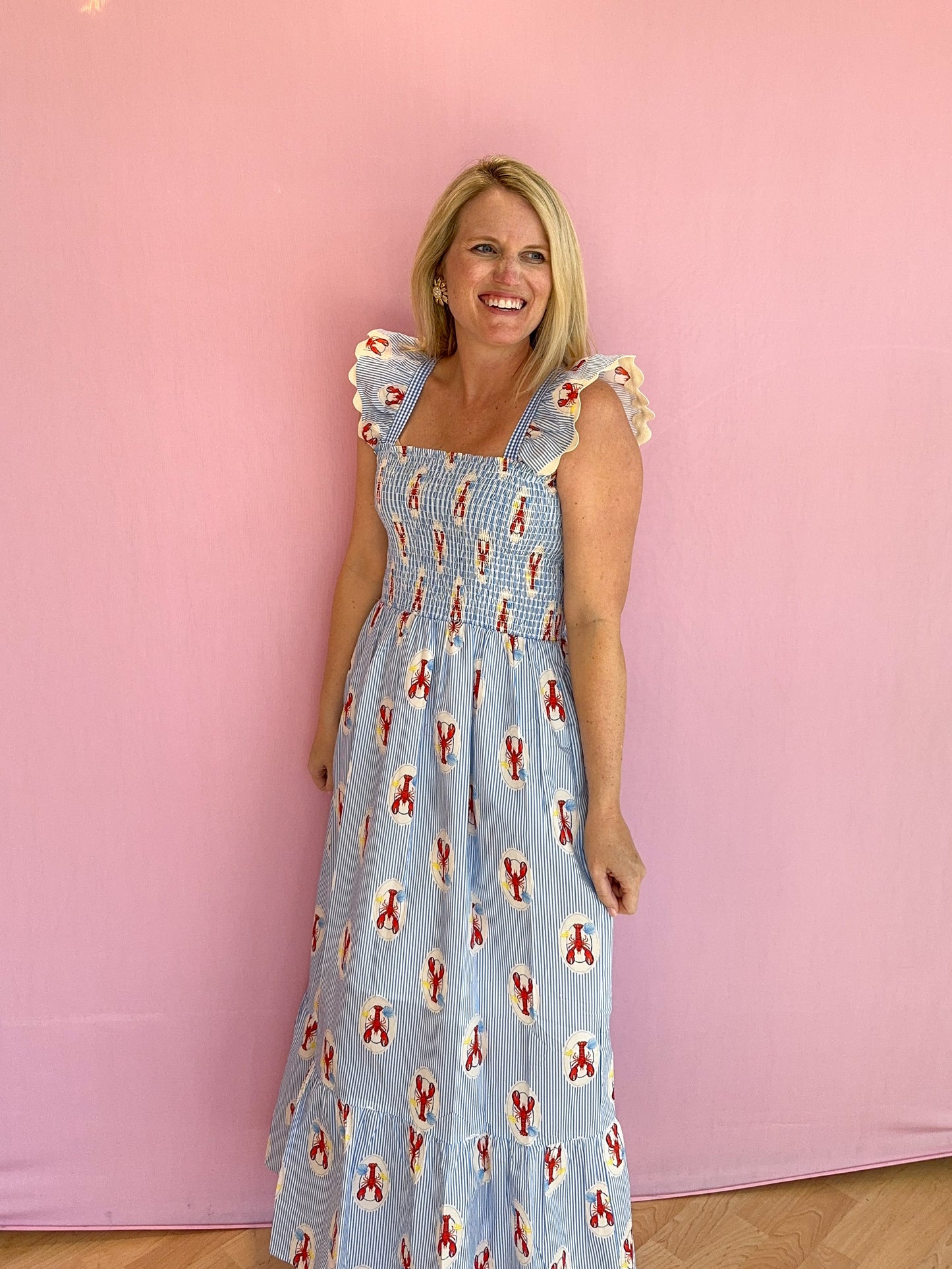 Maine Lobster Print Smocked Dress