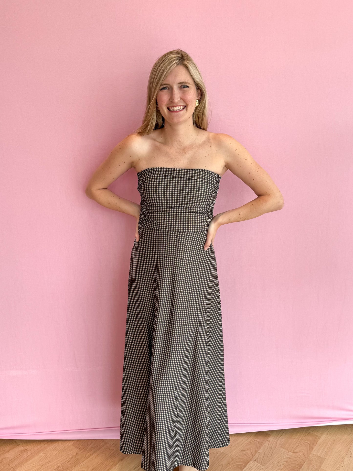 Gloria Dress Black and Beige Gingham