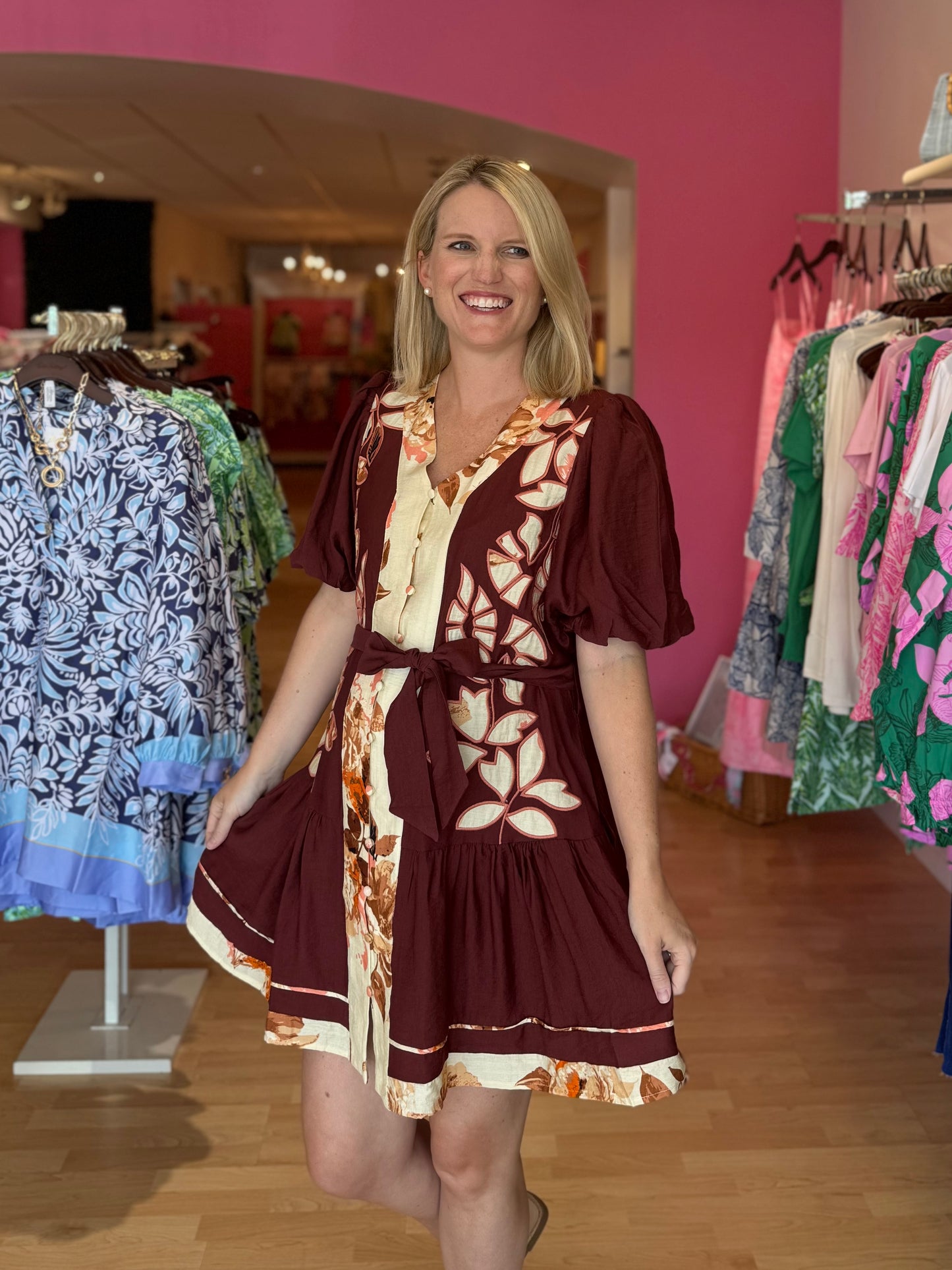 Judith Maroon Button Up Dress