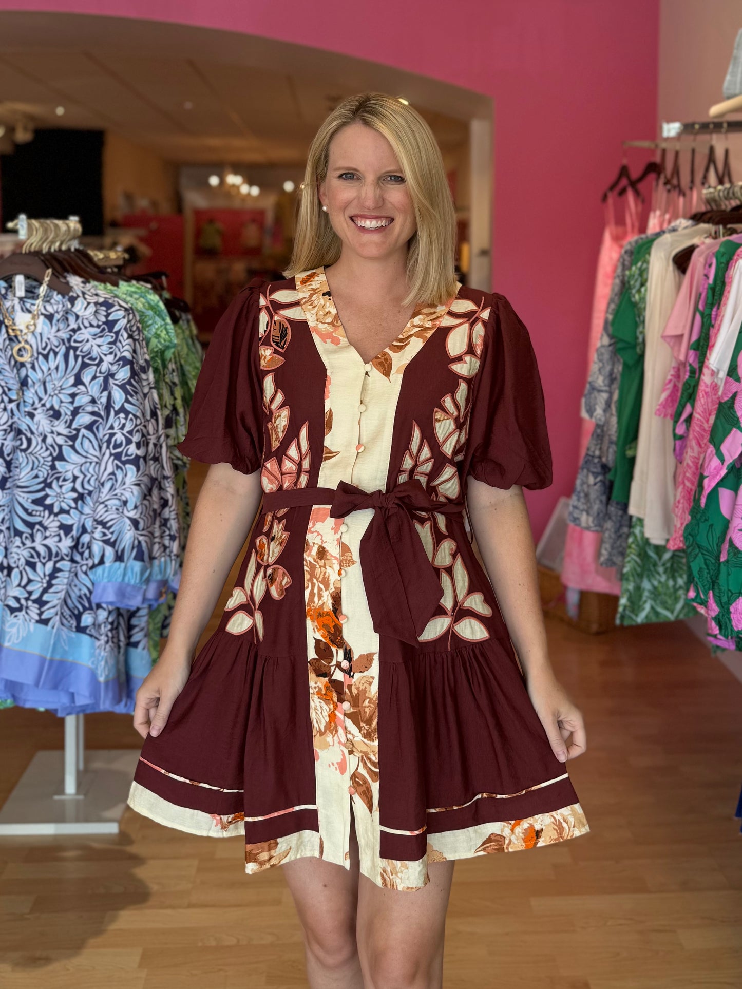 Judith Maroon Button Up Dress