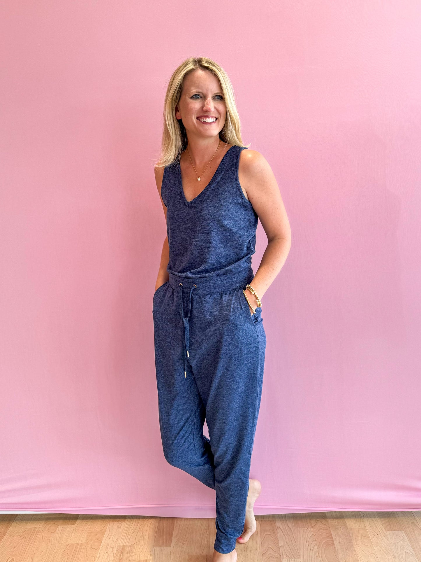 Maisie UPF 50+ Jumpsuit Heathered Med Blue