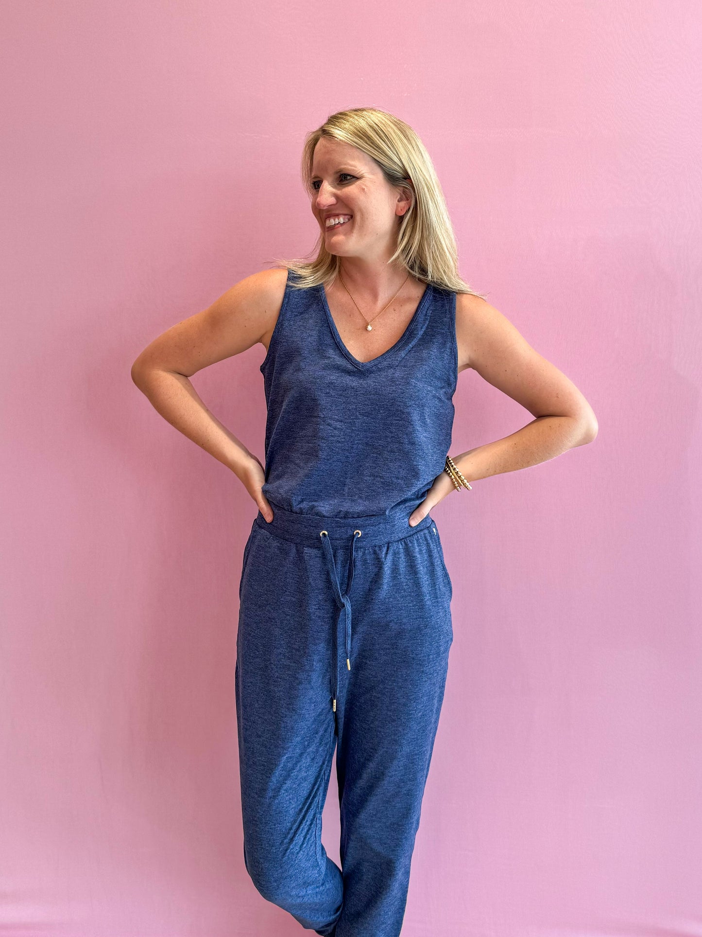 Maisie UPF 50+ Jumpsuit Heathered Med Blue