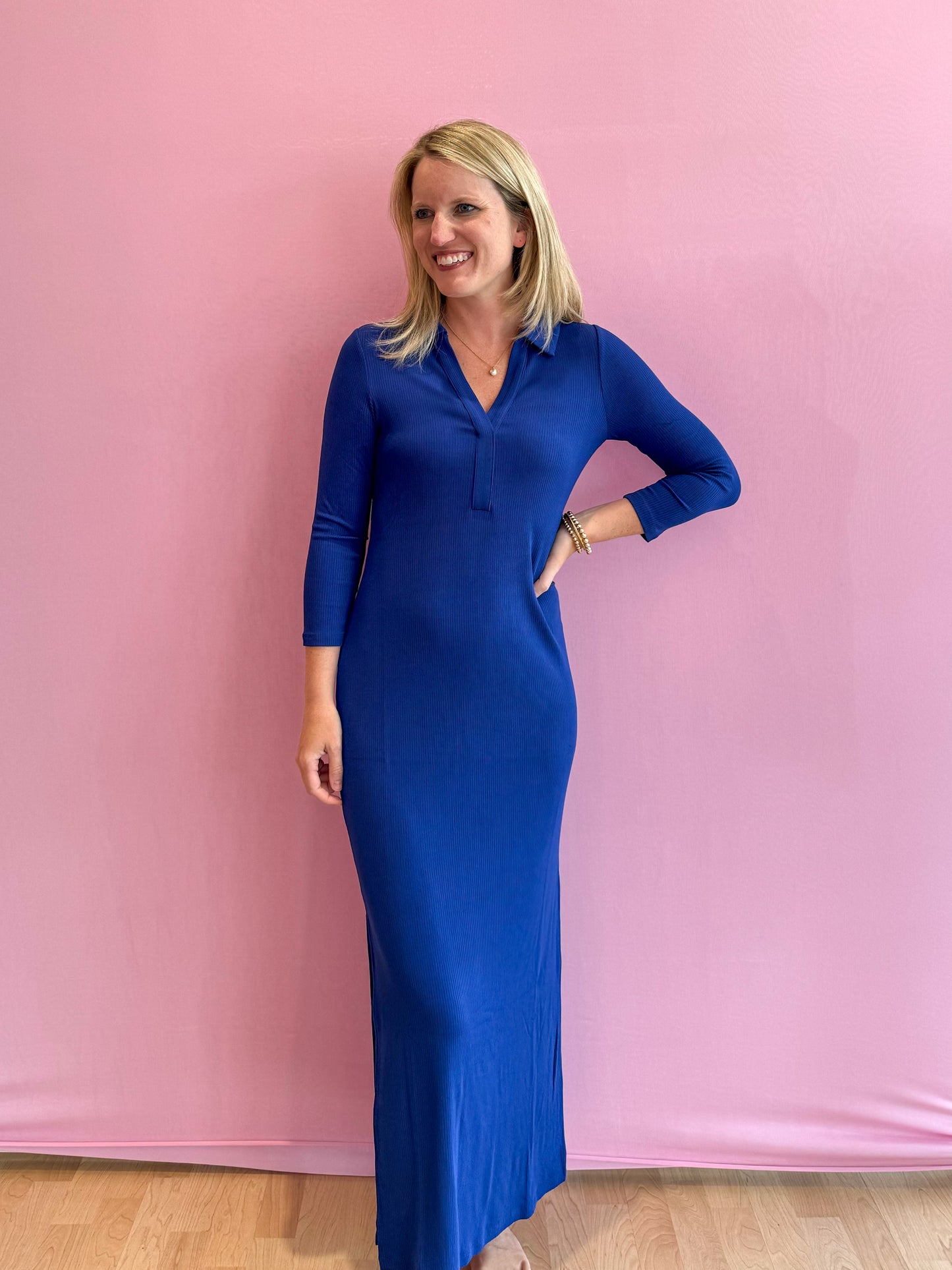 Ollie 3/4 Sleeve Maxi Polo Dress Blue Med