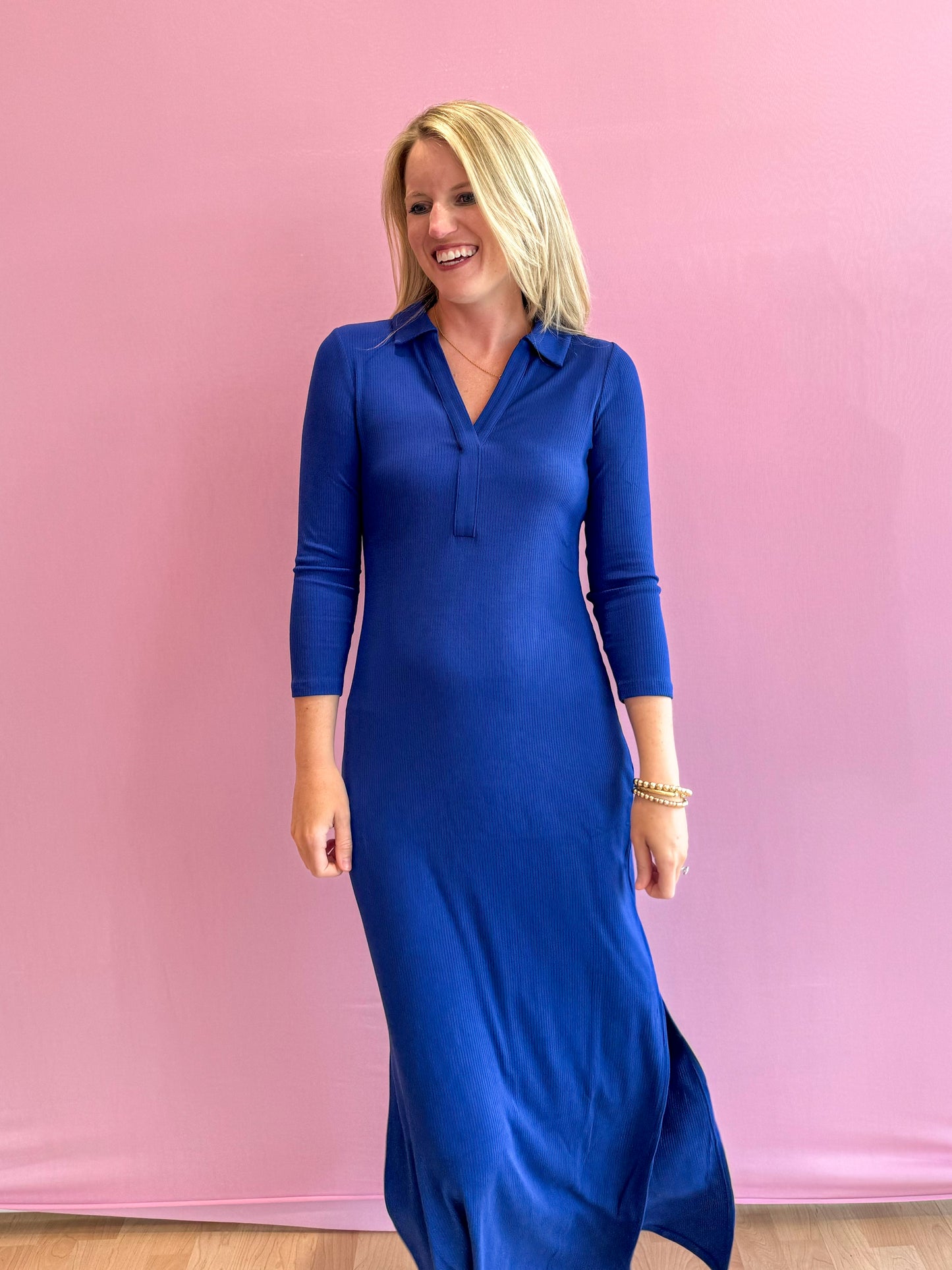 Ollie 3/4 Sleeve Maxi Polo Dress Blue Med