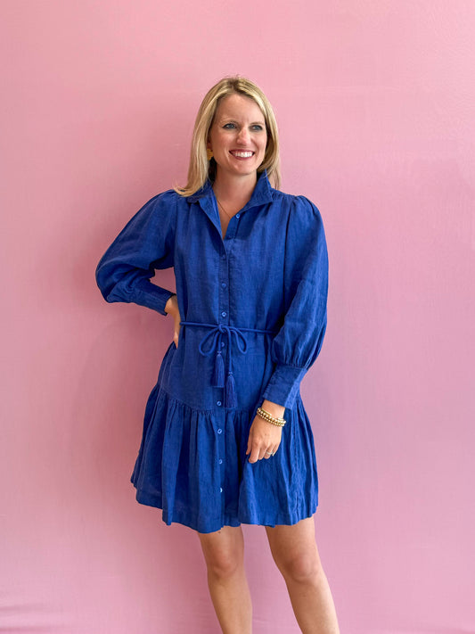 Drena Linen Dress Martinique Blue X Blue Med