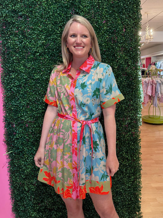 Elena Mini Dress Colorblock Floral