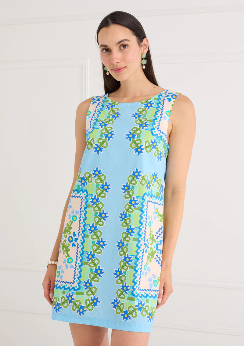 Rowan Dress Blue Floral Folk Tile