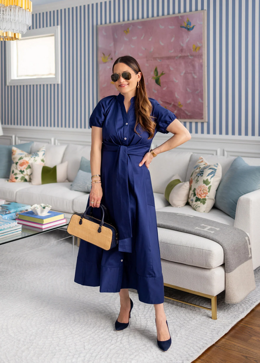 Abby Tie Waist Dress Navy