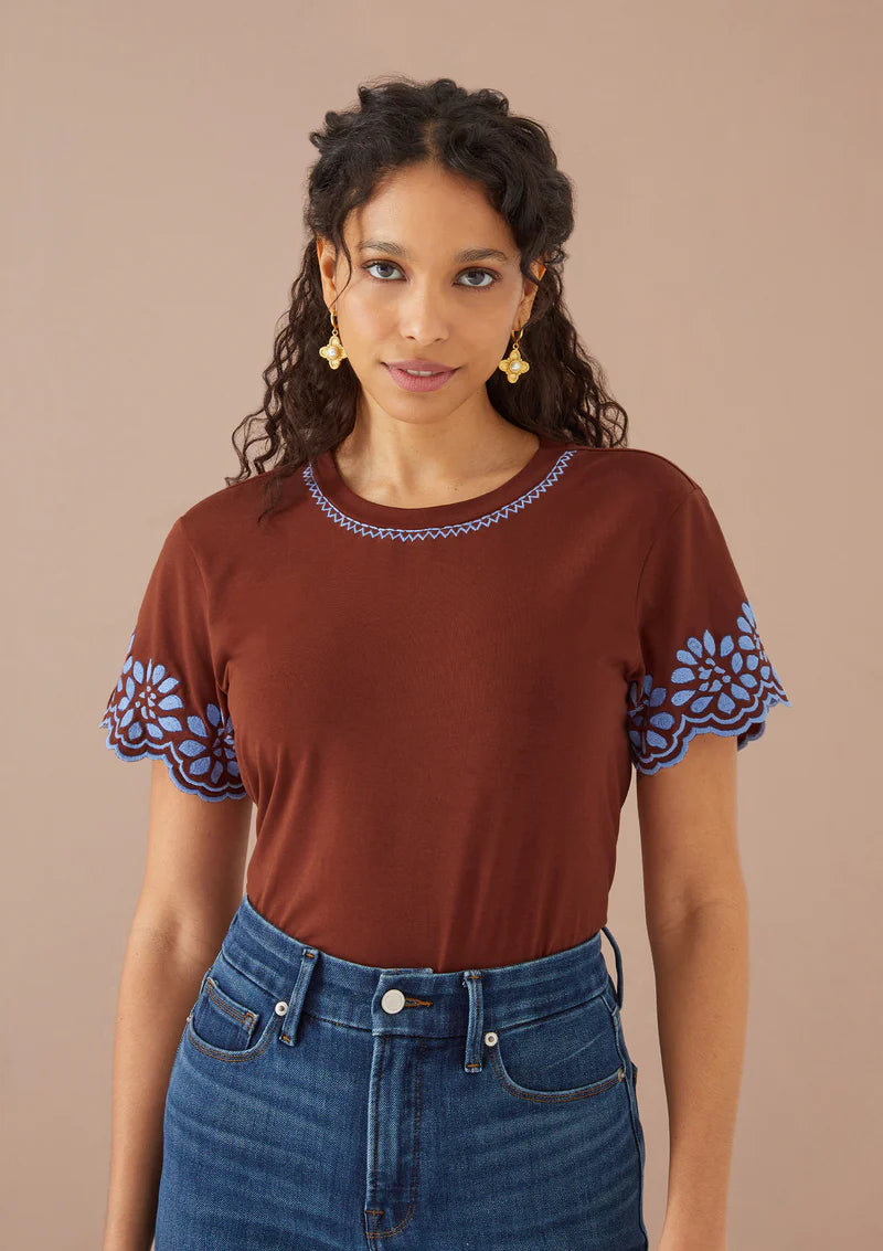 Chloe Tee Cinnamon Floral Embroidery